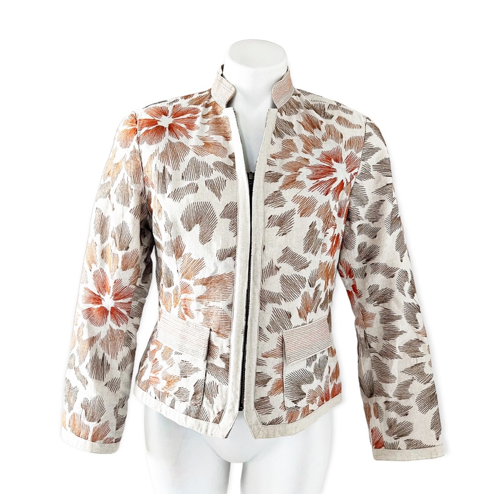 Coldwater Creek Linen Blazer Oatmeal Beige Orange Brown Jacket Petite Size 10